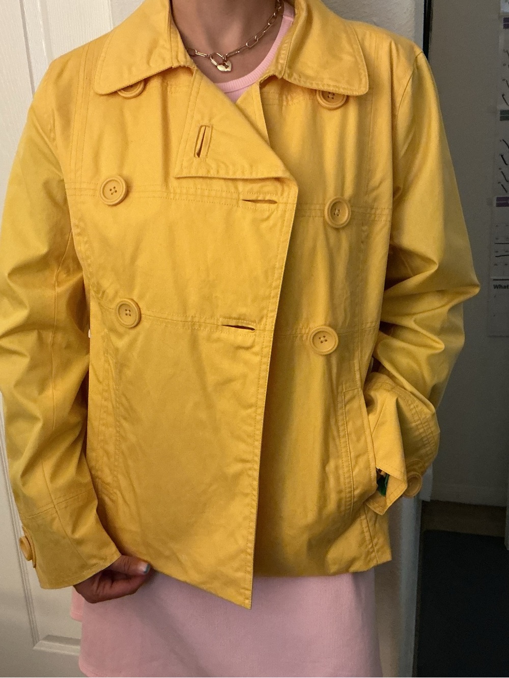 L.L. Bean Bright Yellow Double-Breasted Cotton Trench Jacket